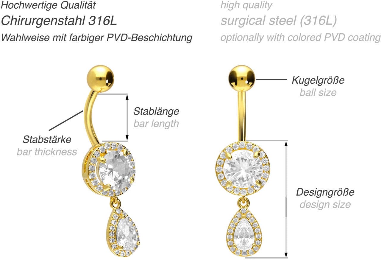 Surgical steel bananabell CRYSTAL DISC + CRYSTAL DROP