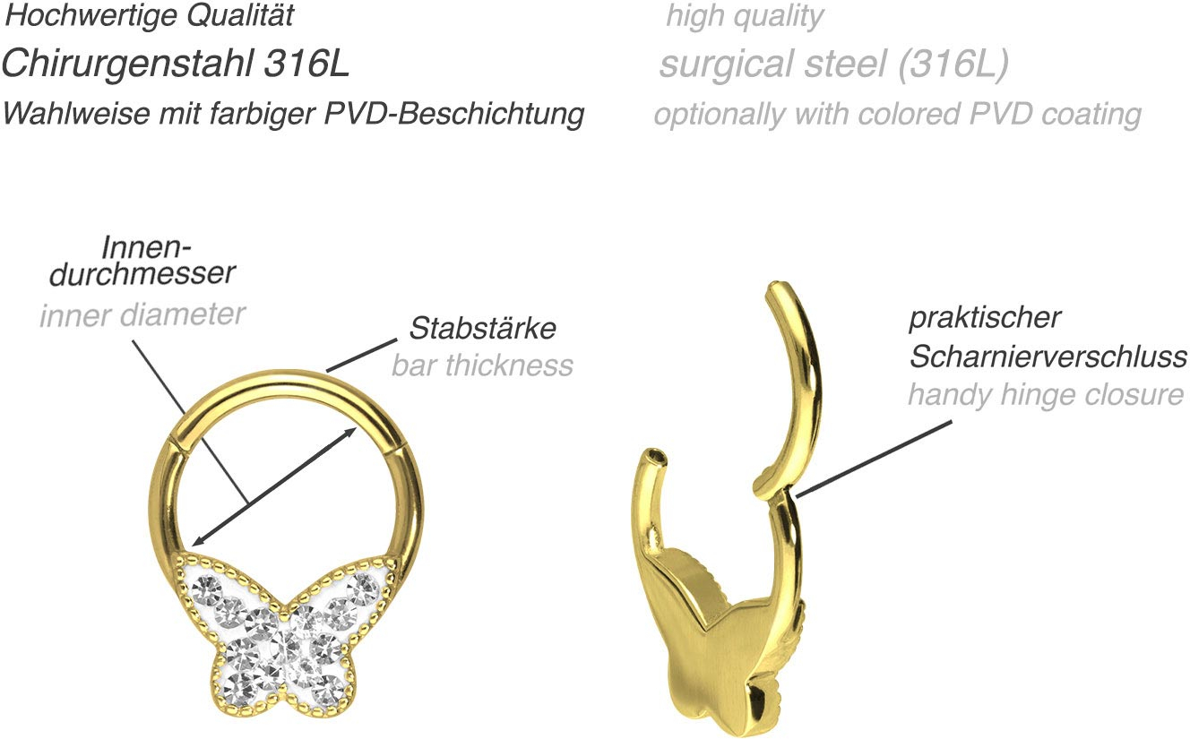 Surgical steel segment ring clicker CRYSTAL BUTTERFLY