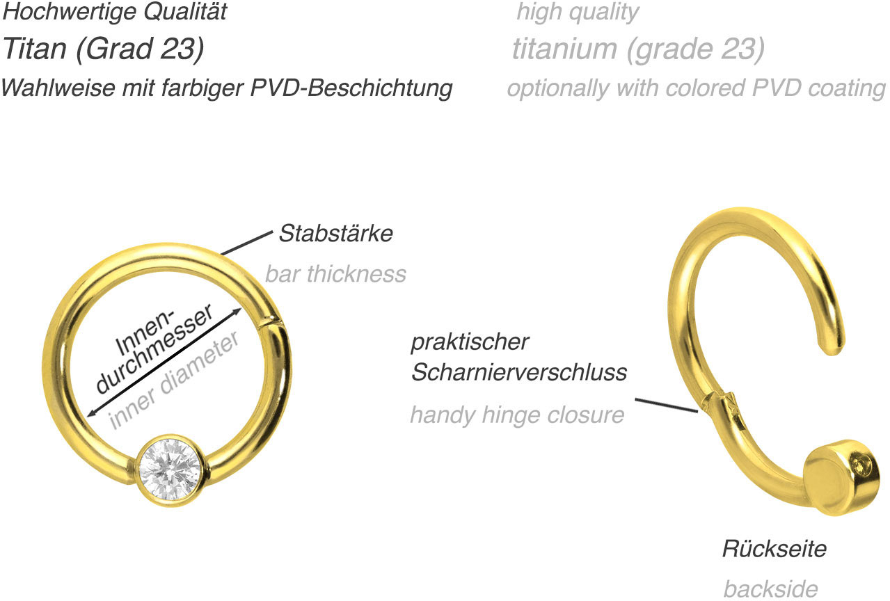 Titanium segment ring clicker FLAT CRYSTAL DISC