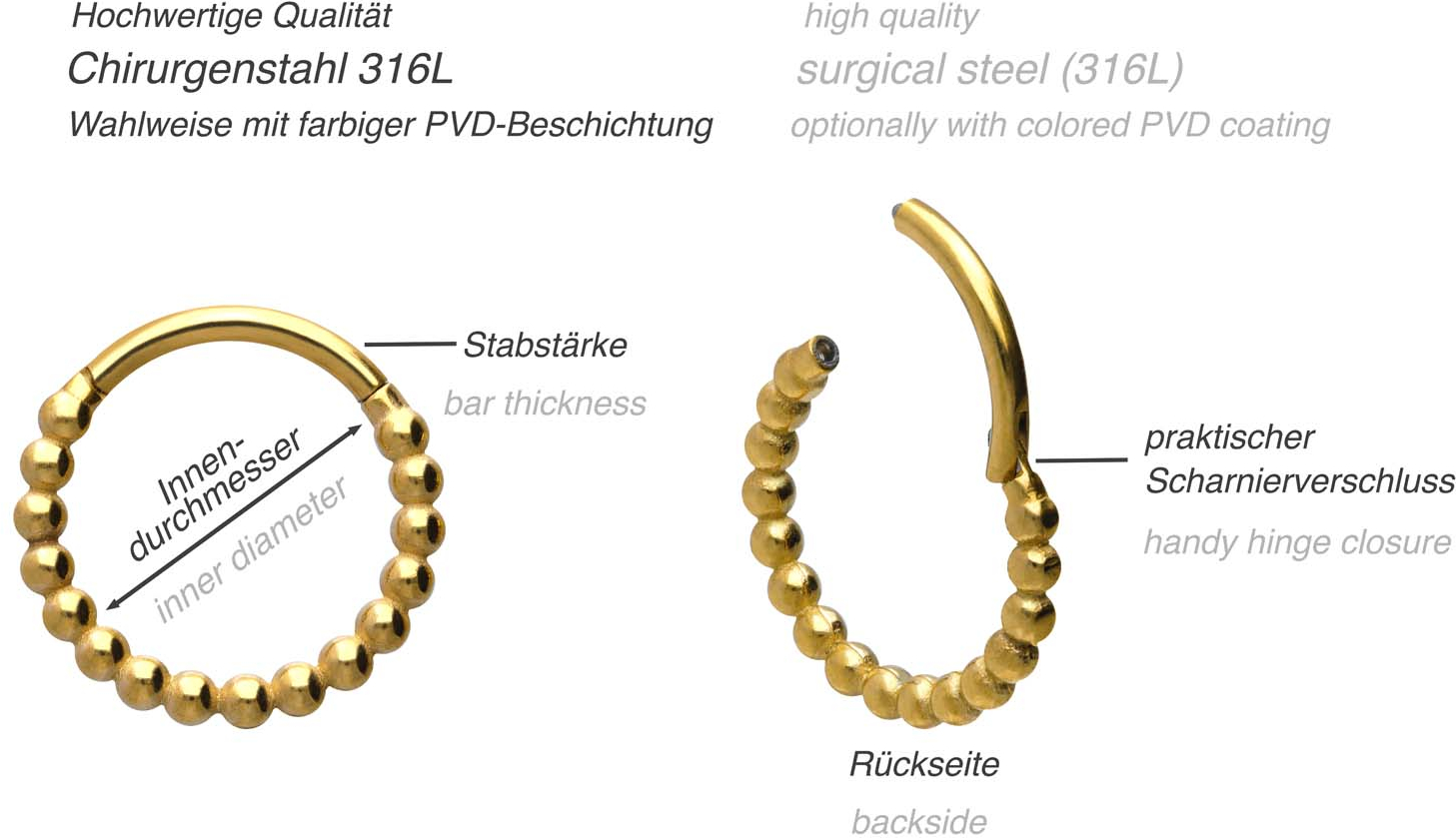 Surgical steel segment ring clicker BALLS
