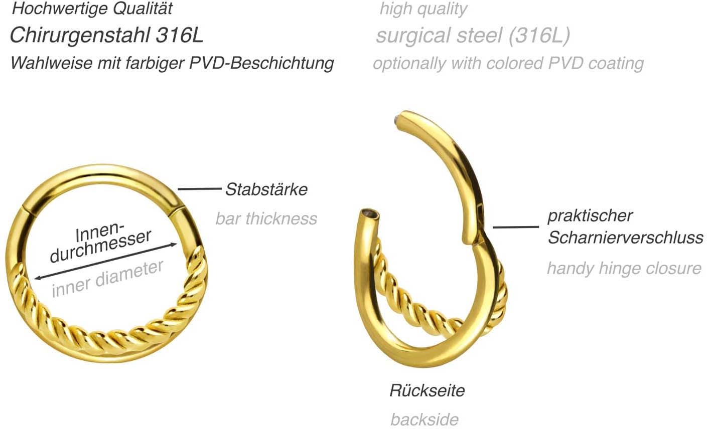 Surgical steel segment ring clicker 2 RINGS + TWISTED