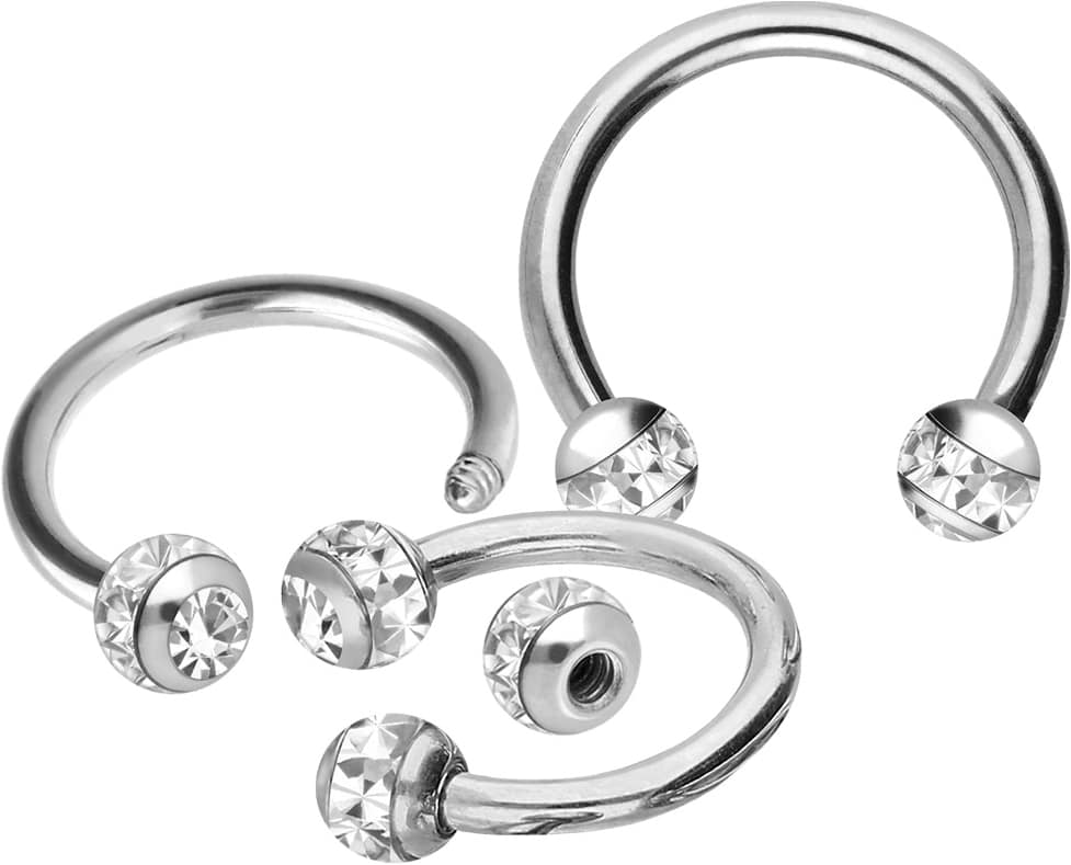 Titanium circular barbell EPOXY RING BALLS + CRYSTALS