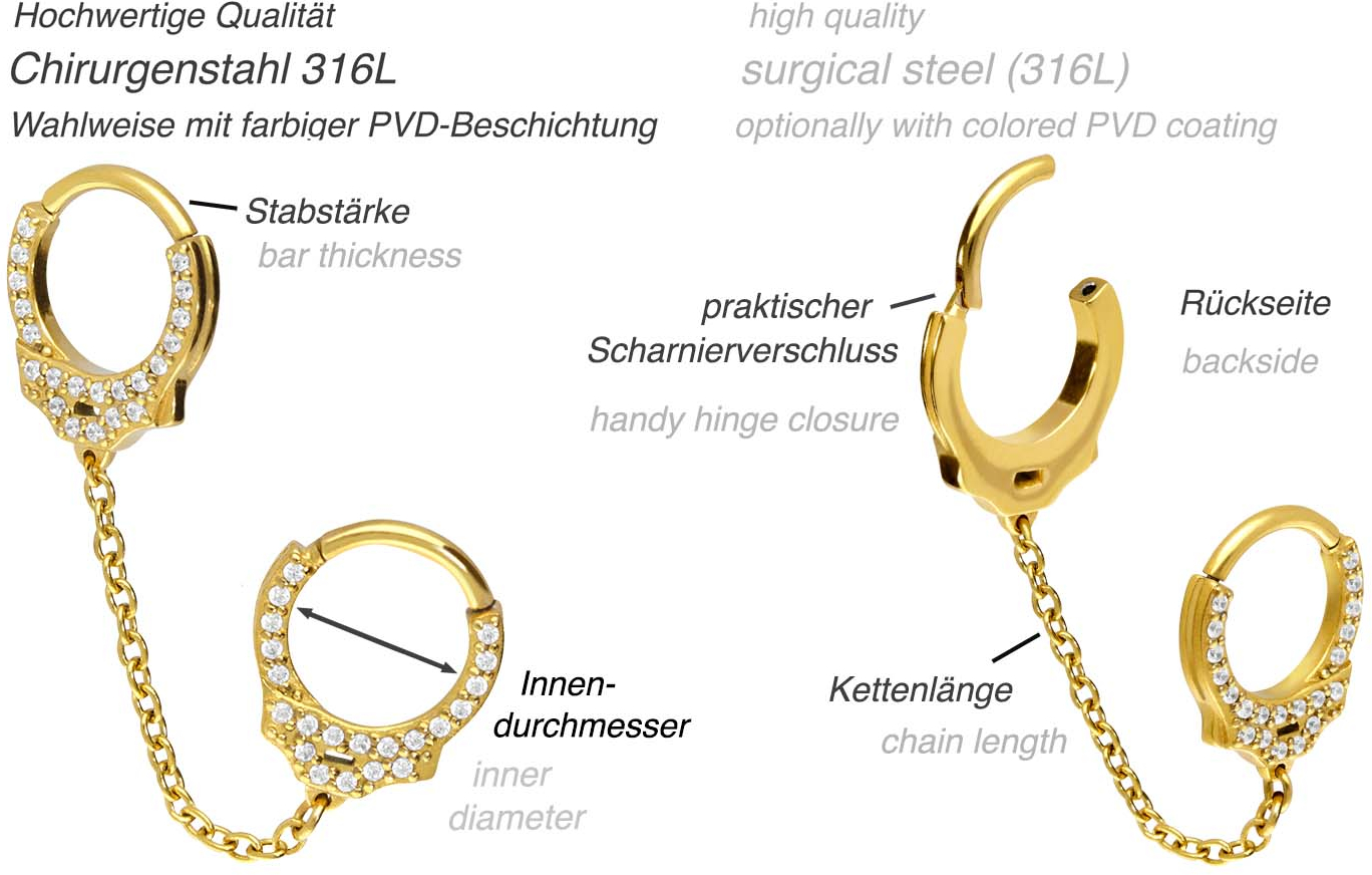 Surgical steel segment ring clicker CRYSTAL HANDCUFFS