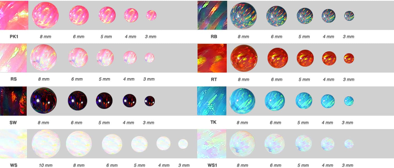 Synthetic opal screw-in ball with surgical steel thread