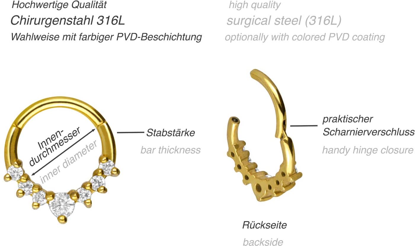 Surgical steel segment ring clicker 7 SETTED CRYSTALS