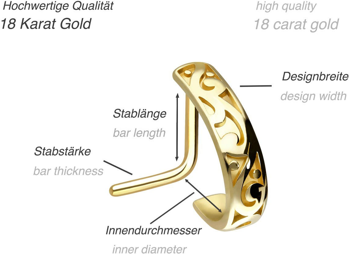 18 carat gold nose stud ORIENTAL DESIGN
