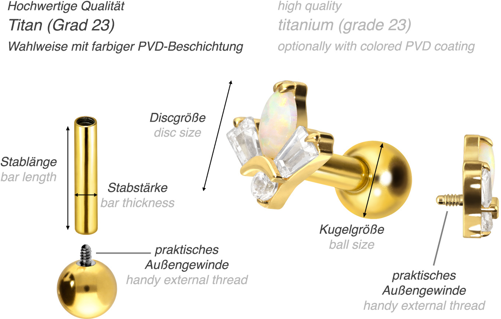 Titanium ear piercing with internal thread LOTUS BLOSSOM | 8 | SI ...