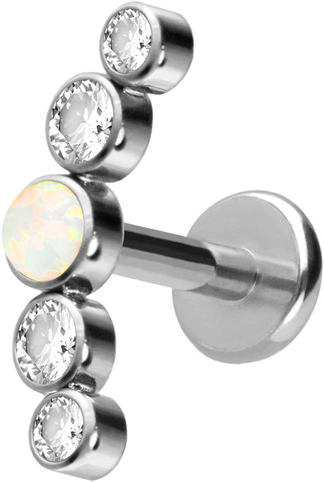 Titanium labret with push fit SYNTHETIC OPAL + 4 CRYSTALS