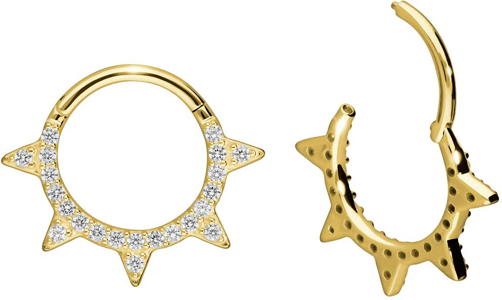 18 carat gold segment ring clicker CONES + SETTED CRYSTALS